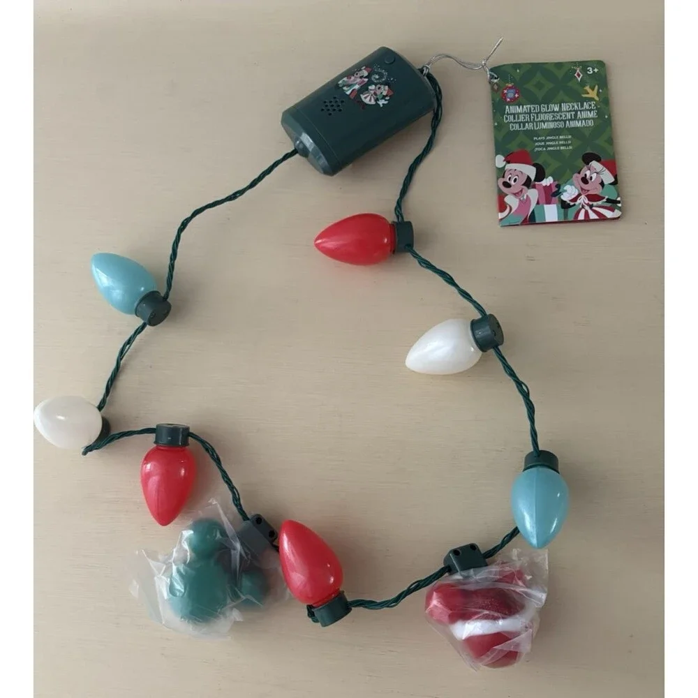 Disney Parks Mickey & Minnie Animated Glow Christmas Holiday Light-up Necklace